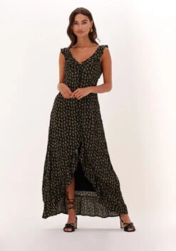 Schwarze Colourful Rebel Maxikleid Esme Small Flower Sleeveless Button Down Dress