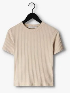 Beige Calvin Klein T-shirt Rib Short Sleeve Tee -Minus Verkaufsgeschäft 237304 5