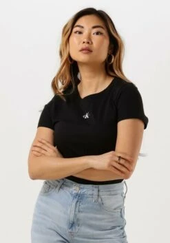 Schwarze Calvin Klein T-shirt Micro Monologo Slim Fit Tee