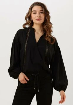 Schwarze Summum Bluse Top Lace Accent Tencel/cotton