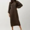 Braune Selected Femme Midikleid Slfnappy Ls Knit Dress B