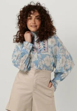 Hellblau Antik Batik Bluse Peony Blouse