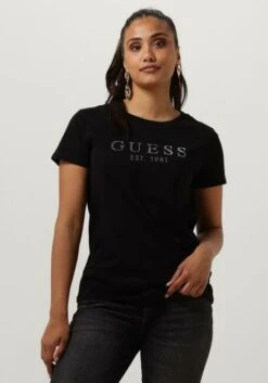Schwarze Guess T-shirt Ss Guess 1981 Crystal Easy Tee