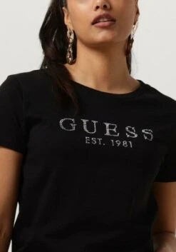 Schwarze Guess T-shirt Ss Guess 1981 Crystal Easy Tee -Minus Verkaufsgeschäft 249726 3